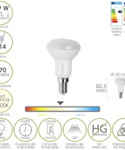 Bombilla Led Reflectante Rosca E14. 4,9 Watt. Equivale A 35 Watt. 470 Lumenes. Luz Neutra (4000º K.)
