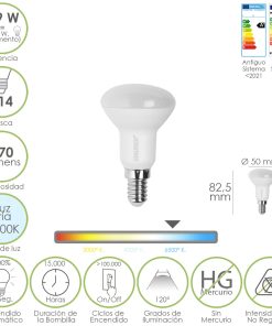 Bombilla Led Reflectante Rosca E14. 4,9 Watt. Equivale A 35 Watt. 470 Lumenes. Luz Fria (6500º K.)