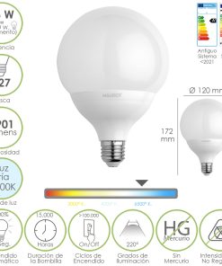 Bombilla Led Globo Rosca E27. 16 Watt. Equivale A 130 Watt. 1901 Lumenes. Luz Fria 6500º K.