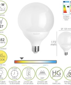 Bombilla Led Globo E27. 20 Watt. Equivale A 150 Watt. 2452 Lumenes. Luz Calida 2700º K.