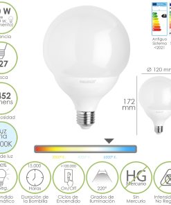 Bombilla Led Globo E27. 20 Watt. Equivale A 150 Watt. 2452 Lumenes. Luz Fria 6500º K.