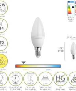 Bombilla Led Vela Rosca E14. 4,5 Watt. Equivale A 35 Watt. 470 Lumenes. Luz Cálida (2700º K)