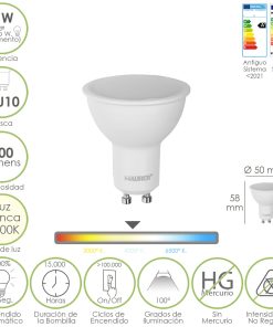 Bombilla Led Dicroica Rosca GU10. 5 Watt. Equivale A 35 Watt. 500 Lumenes. Luz Neutra 4000º K