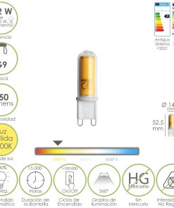Bombilla Led Rosca G9. 2.2 Watt. Equivale A 15 Watt. 250 Lumenes. Luz Calida (3000º K.)