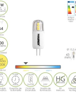 Bombilla Led Dicroica Rosca G4. 2 Watt. Equivale A 20 Watt. 200 Lumenes. Luz Calida (3000º K.)