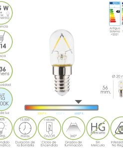Bombilla Led Frigorifico Rosca E14. 1.5 Watt. Equivale A 15 Watt. 136 Lumenes. Luz Fria (6500º K.)