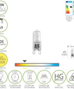 Bombilla Halogena G-9. 18 W. 205 lumenes. Luz cálida (3.000º K)