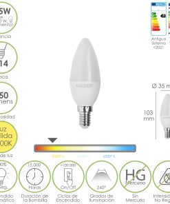 Bombilla Led Vela E14. 2,5 Watt. Equivale A 20 Watt. 250 Lumenes. Luz Calida 2700º K.
