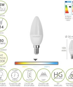 Bombilla Led Vela E14. 2,5 Watt. Equivale A 20 Watt. 250 Lumenes. Luz Neutra 4.000º K.