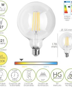 Bombilla Led Filamento Globo E27. 11 Watt. Equivale A 100 Watt. 1521 Lumenes. Luz Calida 2700º K.