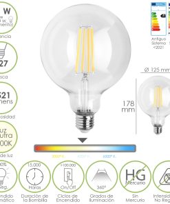 Bombilla Led Filamento Globo E27. 11 Watt. Equivale A 100 Watt. 1521 Lumenes. Luz Neutra 4000º K.