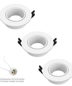 Aro Foco Empotrable Regulable Con Portalamparas Para Bombillas GU10 Ø 90 x 29 mm. Bombilla encastrada. Pack de 3 unidades