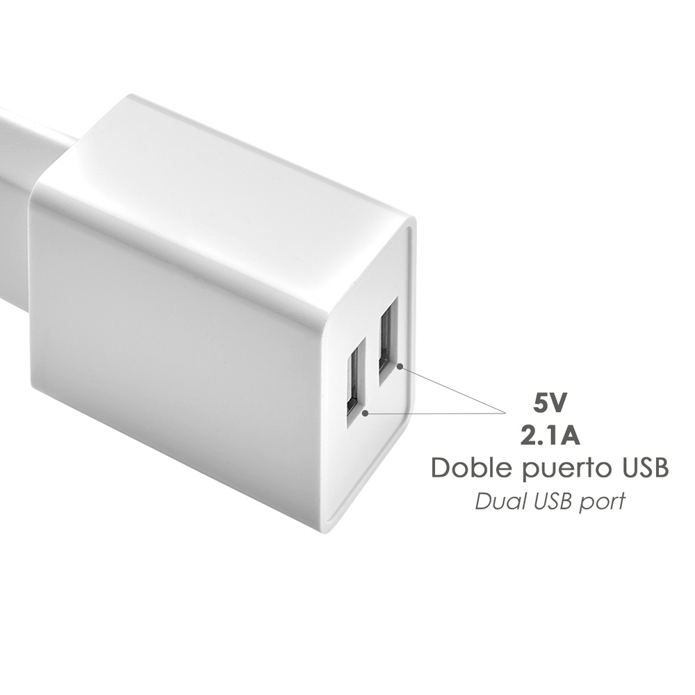 Cargador USB Dos Tomas 2.1 Amperios. 5 V. Adaptador Enchufe USB Cargador USB de Pared, Android, Iphone, Smartphones, Tablets. - Imagen 3