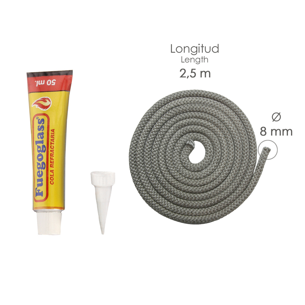 Kit Reparacion Estufas/Chimeneas, Cola Refractaria y Cordon Fibra Vidrio 8 mm. x 2,5 m. - Imagen 2